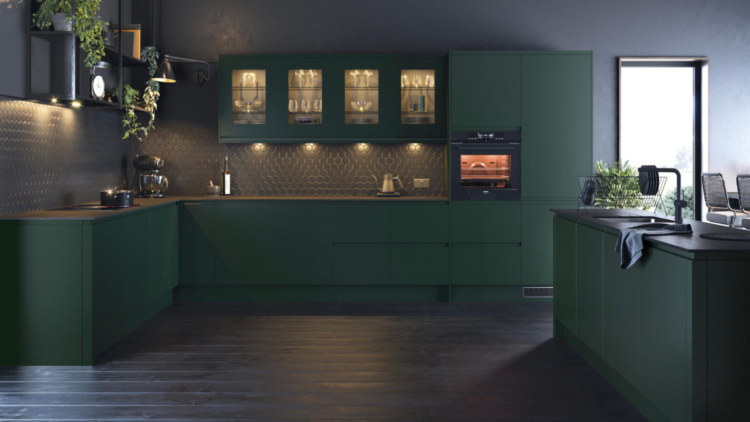 Fir Green Painted Matt J Profile Kitchen